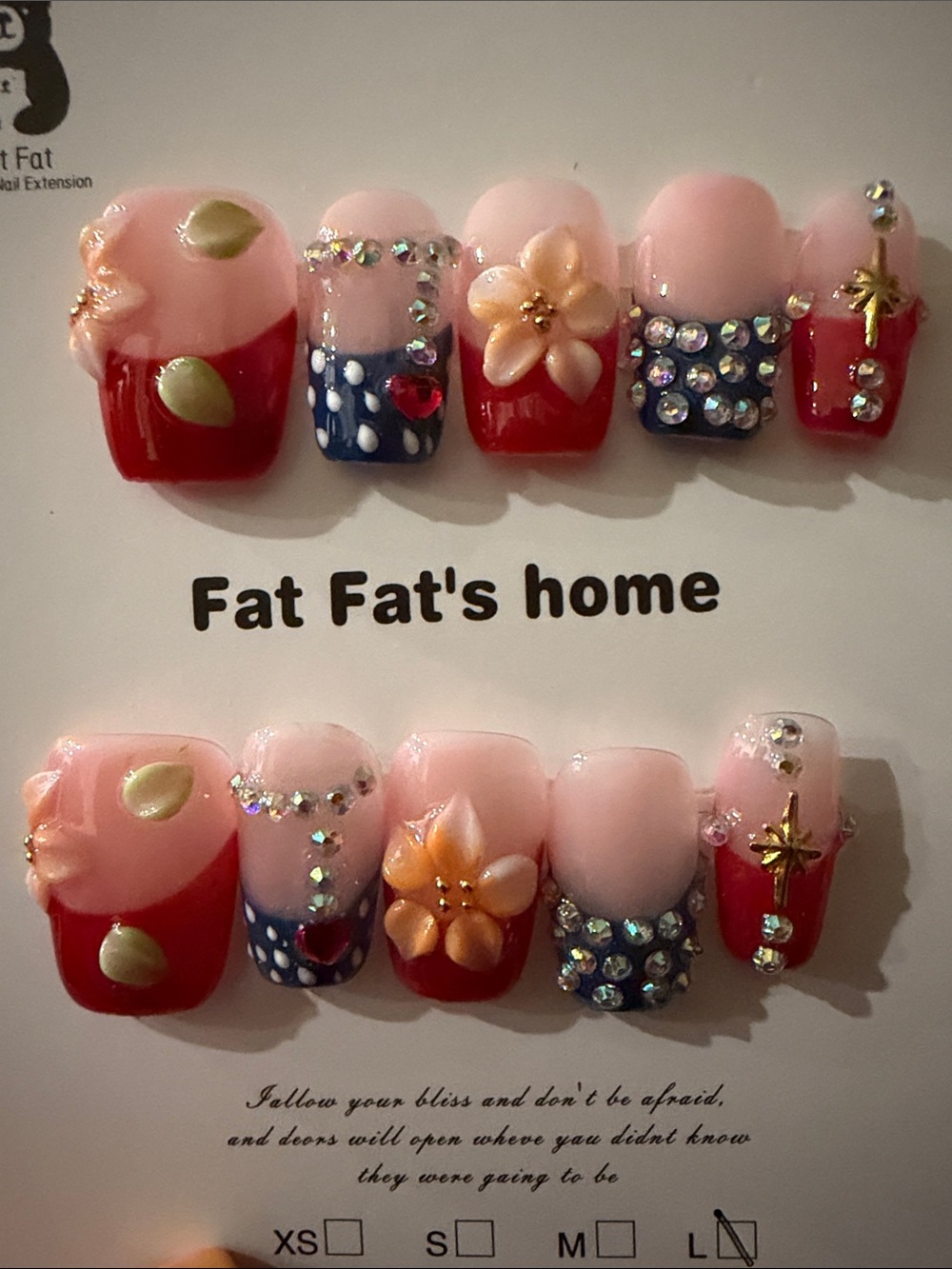 Pink & Red Floral Rhinestone Press-On Nail Set